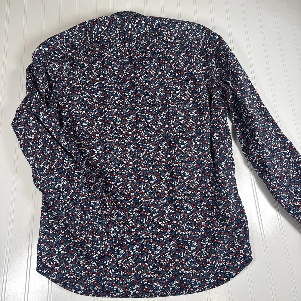 J Crew Secret Wash Organic Cotton Floral Print Shirt Men L Slim Fit Long Sleeve‎